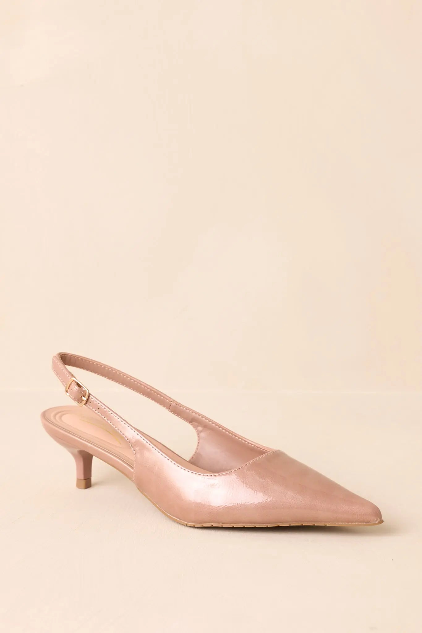 Women's Meant To Be Me Beige Patent Pointed-Toe Slingback Kitten Heels | Heel measures 1.75" 4