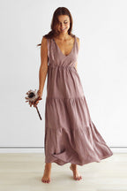 Women's Maxi Dress with Adjustable Ties – Flattering Linen Sundress