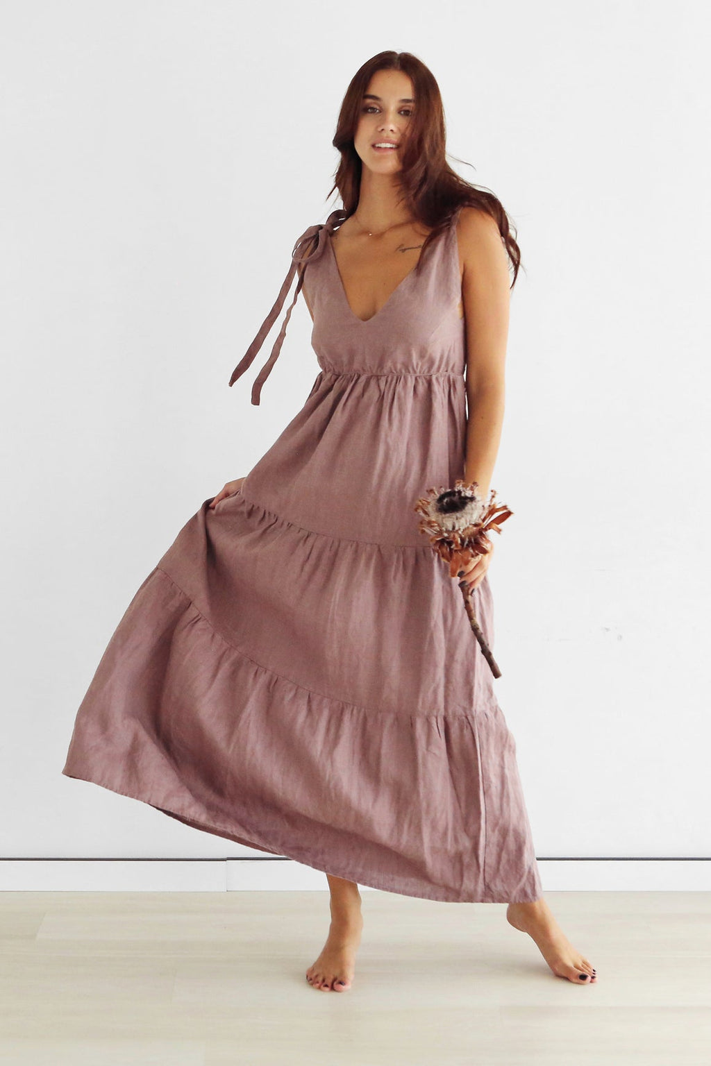 Women's Maxi Dress with Adjustable Ties – Flattering Linen Sundress