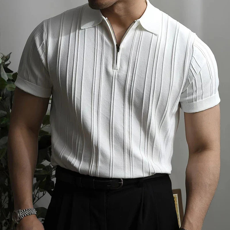Men's collared polo shirt detail