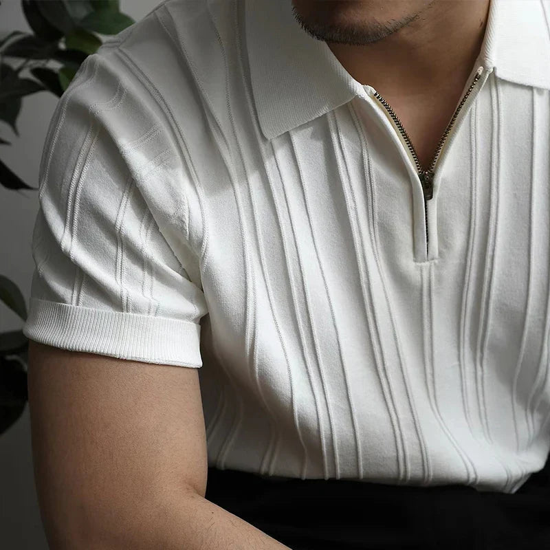 Men's collared polo shirt detail