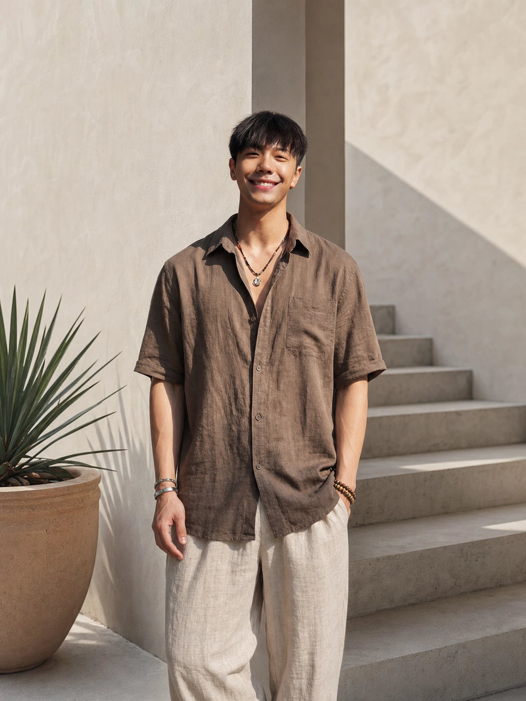 Men's Ice Silk Linen Shirt – Summer Casual Short Sleeve Sun...