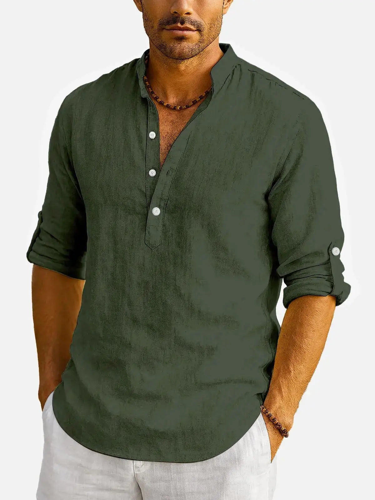 Men's Cotton Stand Collar Long Sleeve Shirt