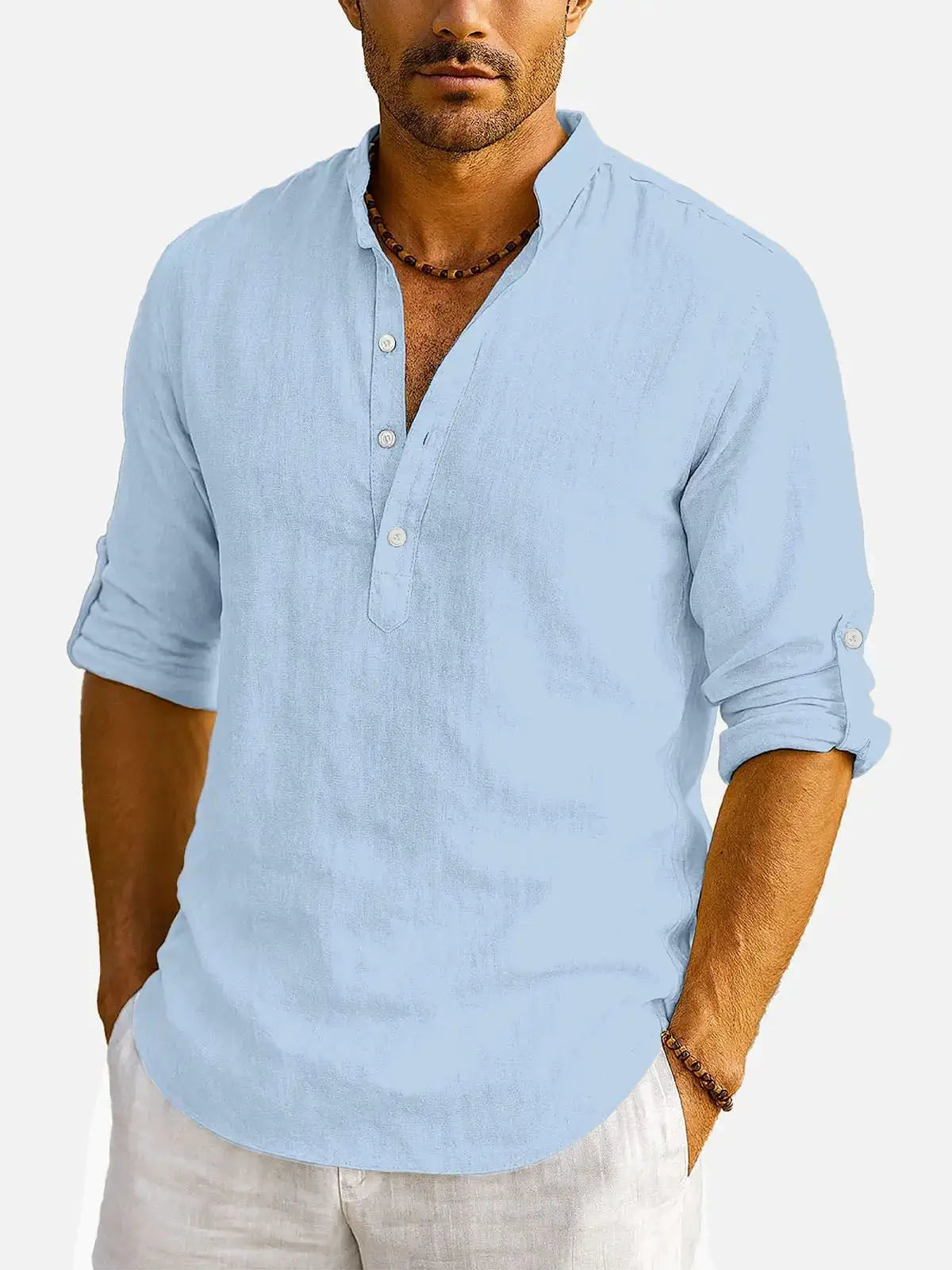 Men's Cotton Stand Collar Long Sleeve Shirt