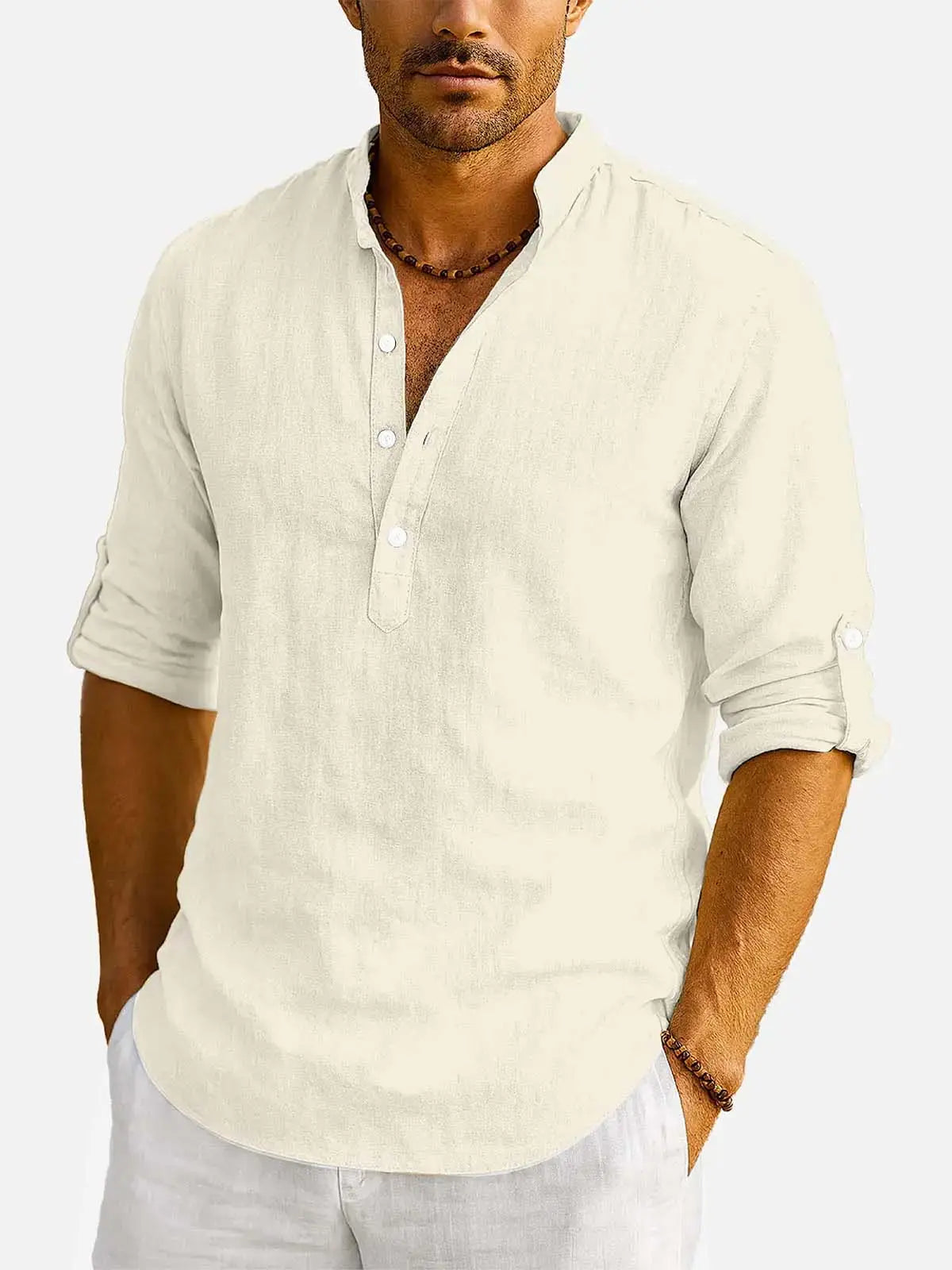 Men's Cotton Stand Collar Long Sleeve Shirt