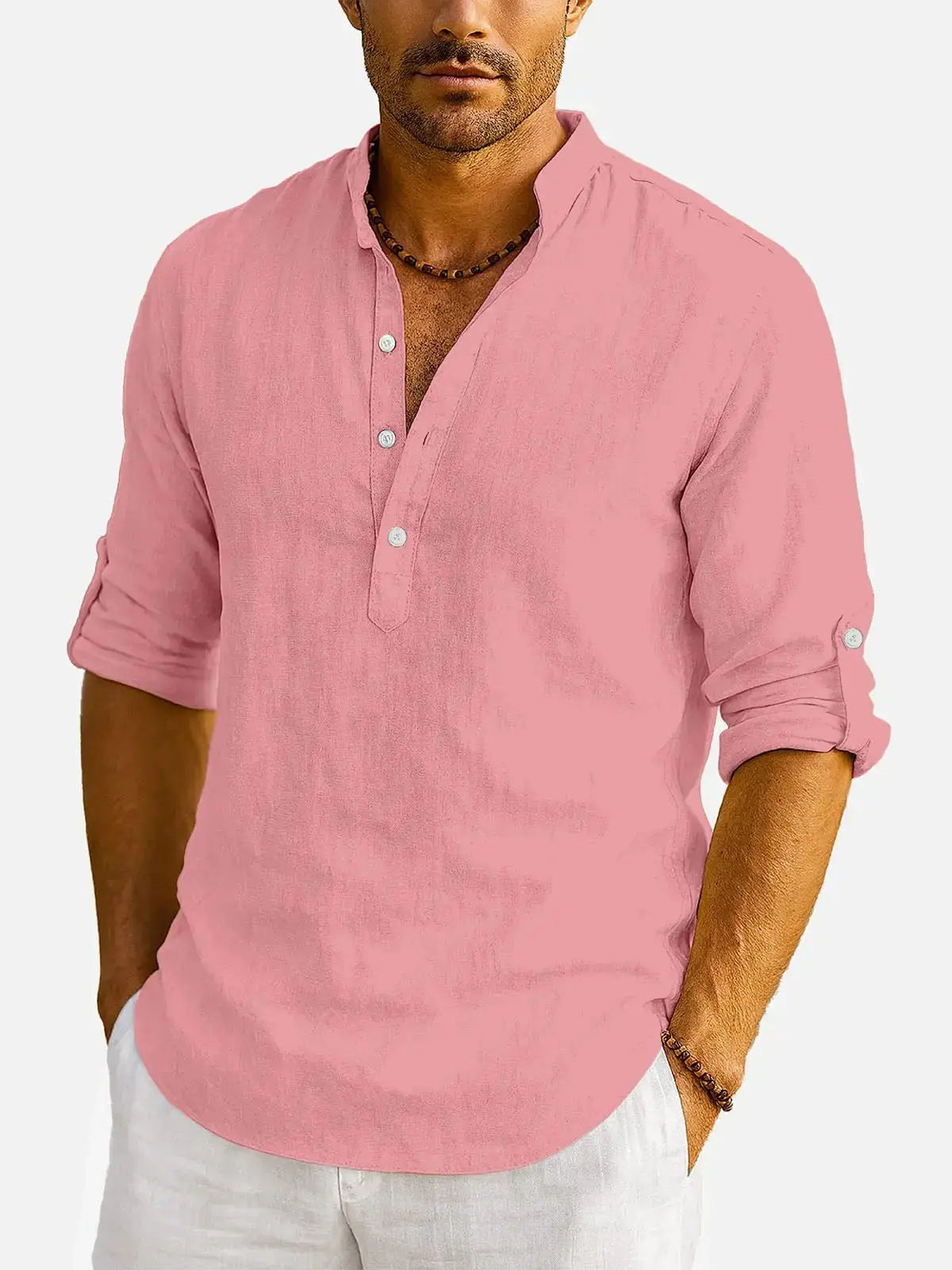 Men's Cotton Stand Collar Long Sleeve Shirt