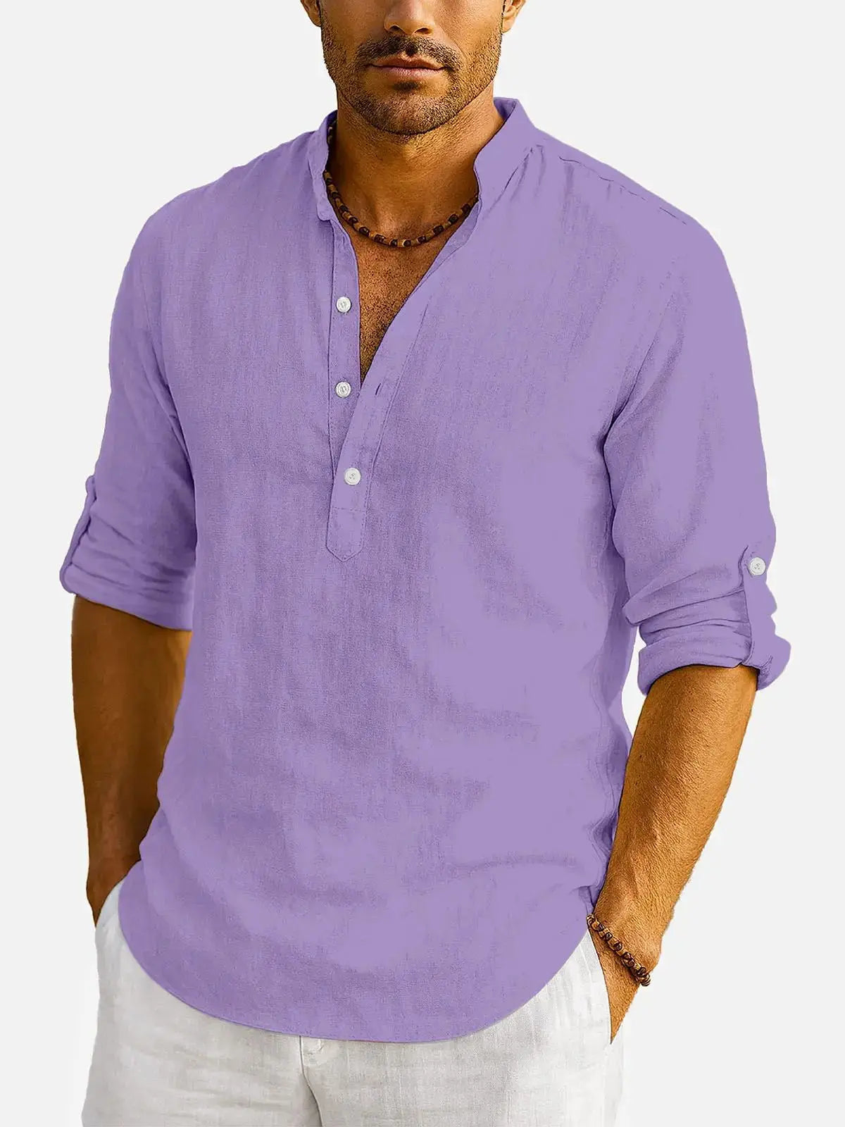 Men's Cotton Stand Collar Long Sleeve Shirt