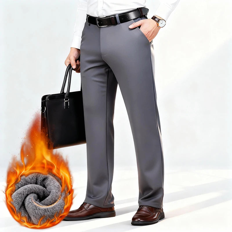 Women's Men’s Elastic Business Pants with Fleece Lining | Length: Full length 0