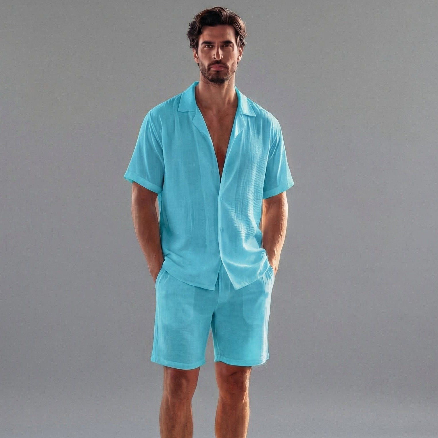 Men's Outfit | Short Sleeve Linen Summer Set with Breathable Fabric | Stylish Comfort for Warm Weather