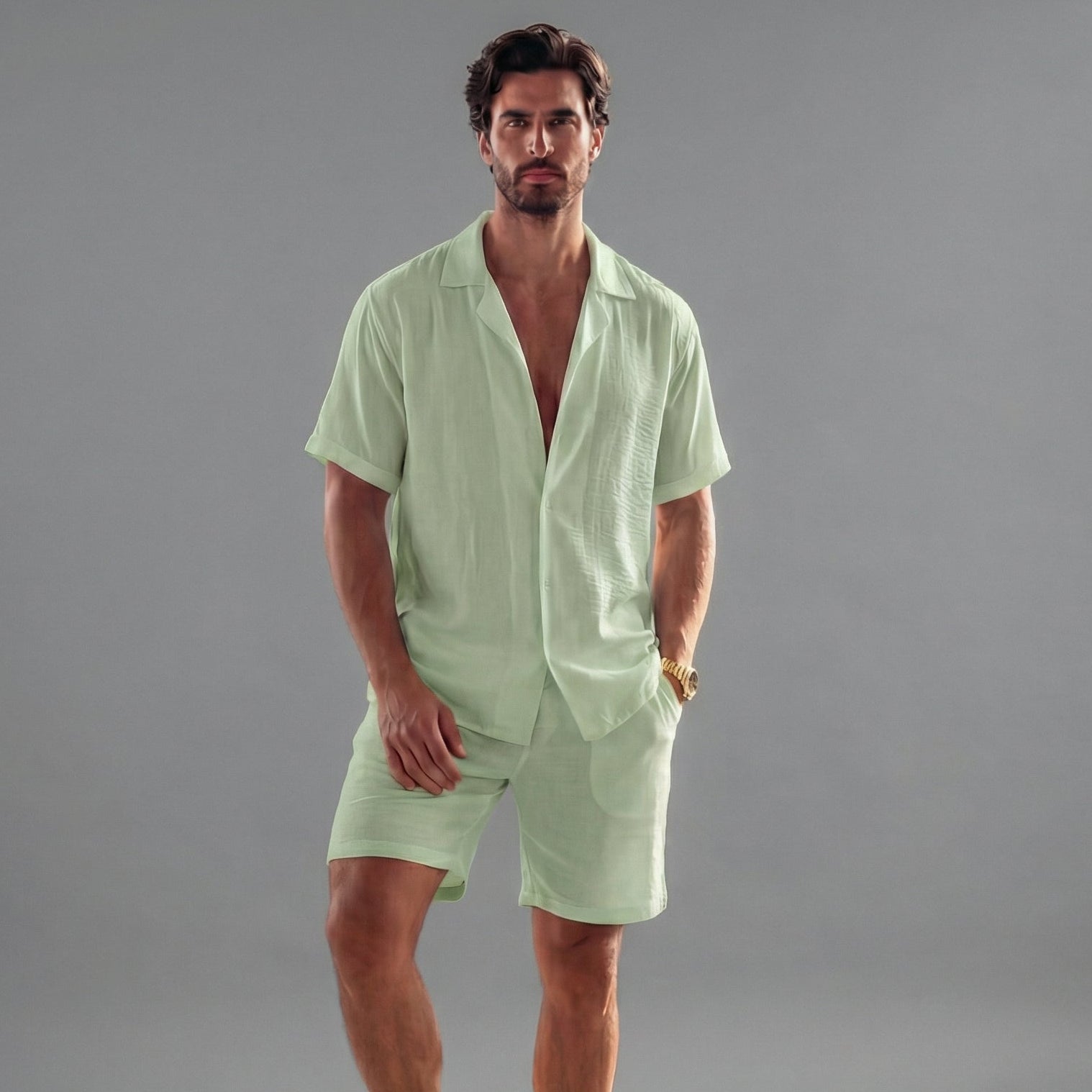 Men's Outfit | Short Sleeve Linen Summer Set with Breathable Fabric | Stylish Comfort for Warm Weather