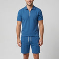 Men's Polo Shirts Set with Quarter-Zip Design & Tailored Shorts | Stylish Comfort for Warm Weather