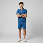 Men's Polo Shirts Set with Quarter-Zip Design & Tailored Shorts | Stylish Comfort for Warm Weather