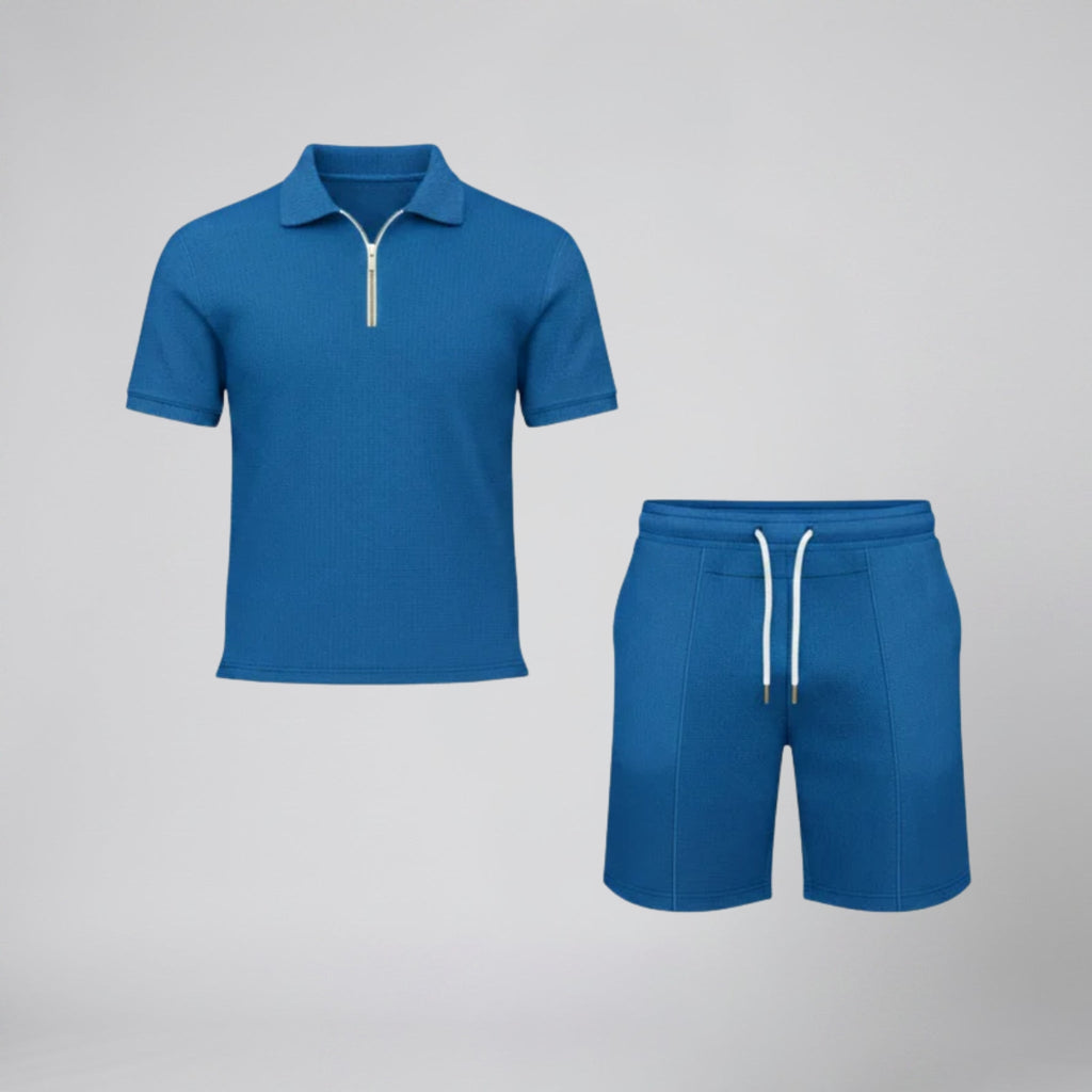 Men's Polo Shirts Set with Quarter-Zip Design & Tailored Shorts | Stylish Comfort for Warm Weather