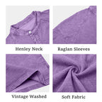 Men's Retro Henley Tee-100% Cotton, Vintage Washed Short-Sleeve
