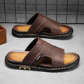 Men's Sandals | Brown Leather Slide Sandals with Cushioned Insole | Comfortable Footwear for Summer Outings