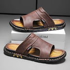 Men's Sandals | Brown Leather Slide Sandals with Cushioned Insole | Comfortable Footwear for Summer Outings