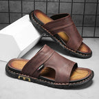 Men's Sandals | Brown Leather Slide Sandals with Cushioned Insole | Comfortable Footwear for Summer Outings