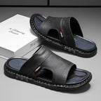 Men's Sandals | Brown Leather Slide Sandals with Cushioned Insole | Comfortable Footwear for Summer Outings