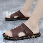 Men's Sandals | Brown Leather Slide Sandals with Cushioned Insole | Comfortable Footwear for Summer Outings