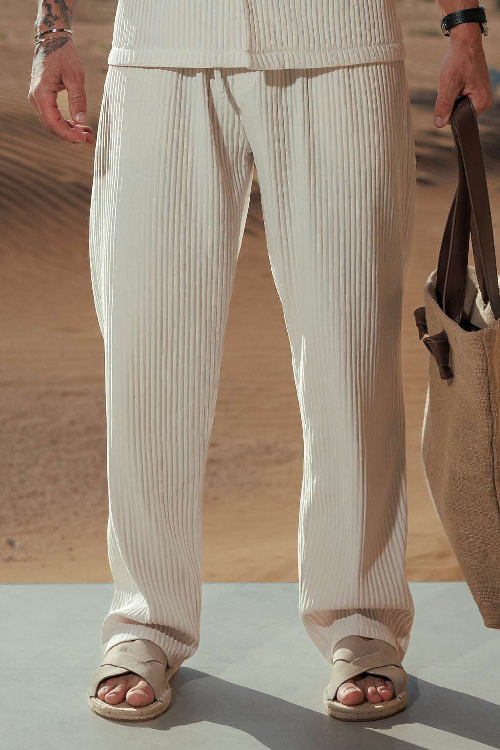 Men's Trousers | Lightweight Pleated Chinos with Adjustable Waist | Comfortable Fit for Everyday Style