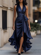 Satin Halter Evening Gown — Elegant Formal Dress