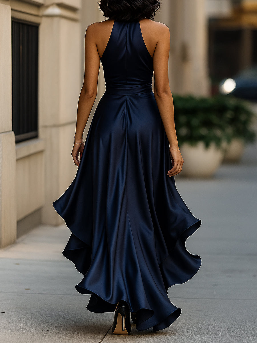 Satin Halter Evening Gown — Elegant Formal Dress