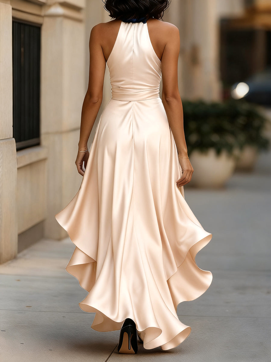 Satin Halter Evening Gown — Elegant Formal Dress
