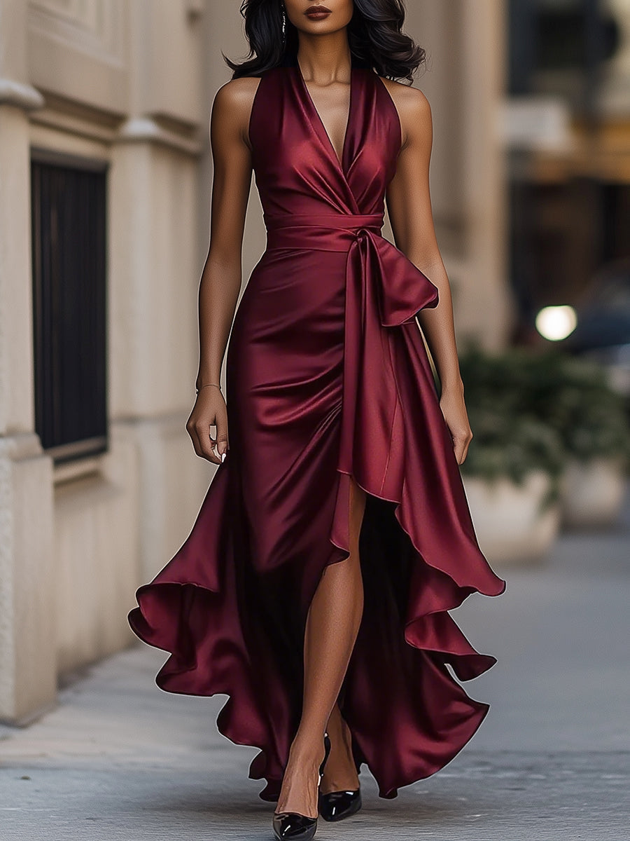 Satin Halter Evening Gown — Elegant Formal Dress