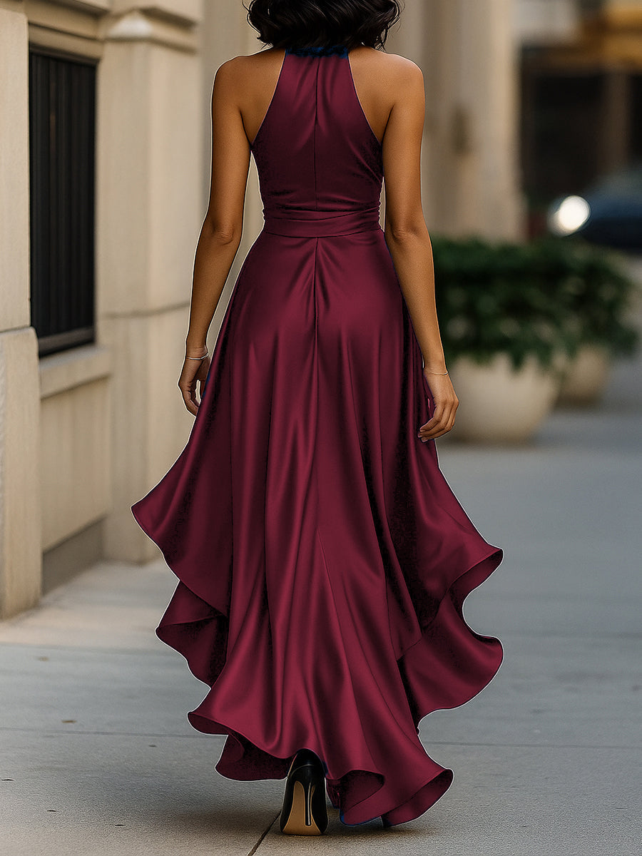 Satin Halter Evening Gown — Elegant Formal Dress