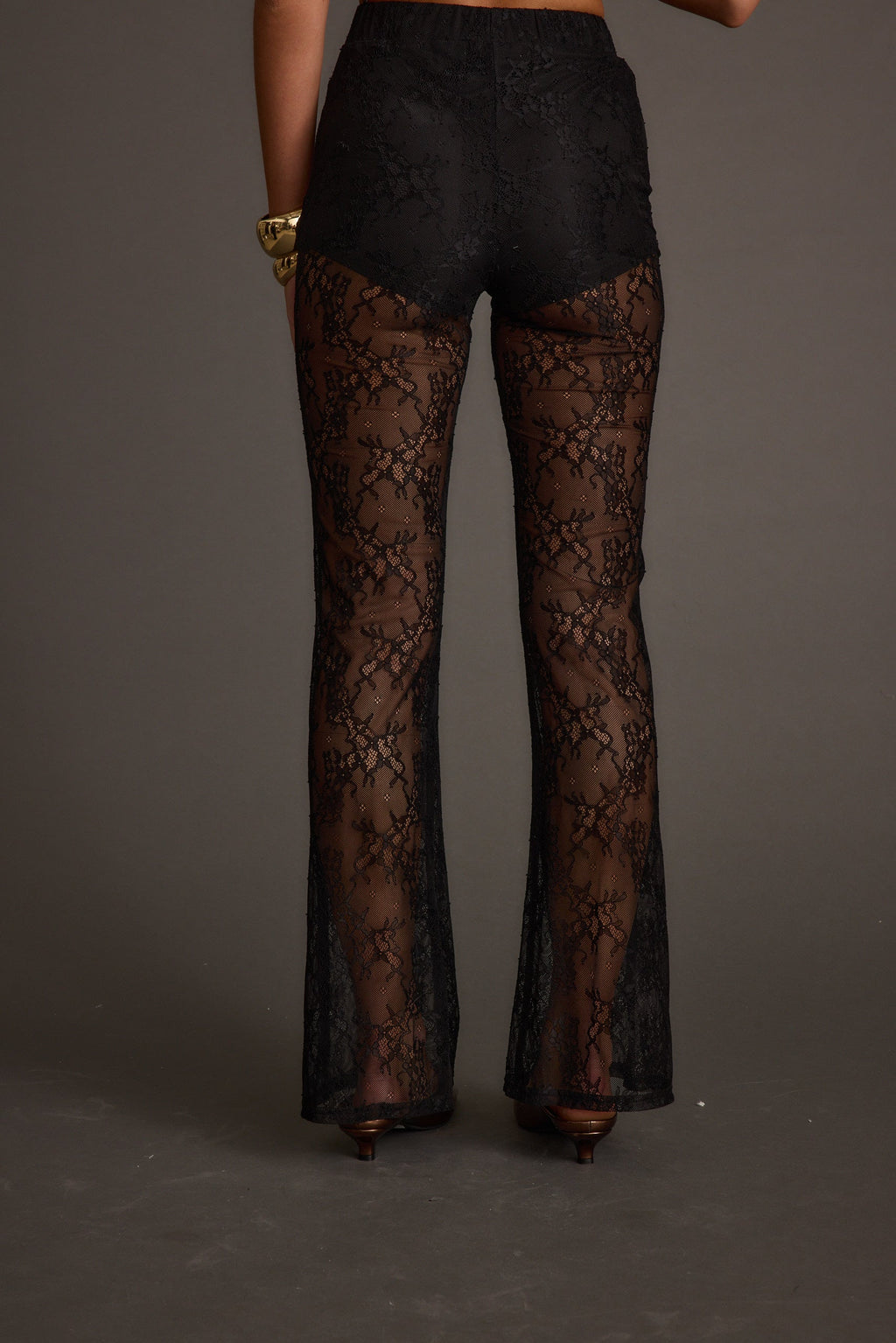 Midnight Hour | Black Lace Flare Pants with Sheer Design | Elegant Bottoms for Night Out