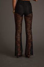 Midnight Hour | Black Lace Flare Pants with Sheer Design | Elegant Bottoms for Night Out