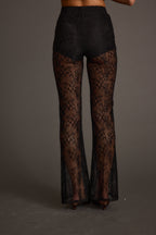 Midnight Hour | Black Lace Flare Pants with Sheer Design | Elegant Bottoms for Night Out