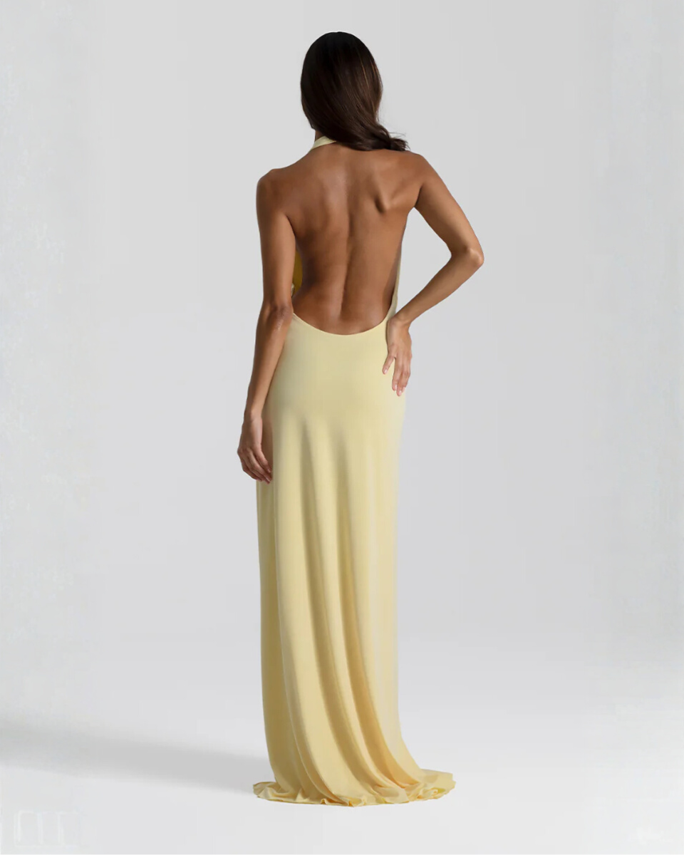 Black Maxi Dress with High Side Slit & Open Back – Elegant Long...