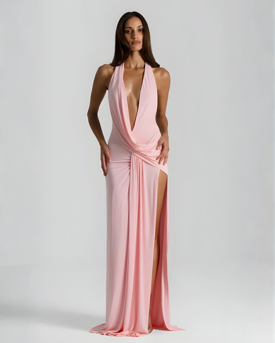 Black Maxi Dress with High Side Slit & Open Back – Elegant Long...