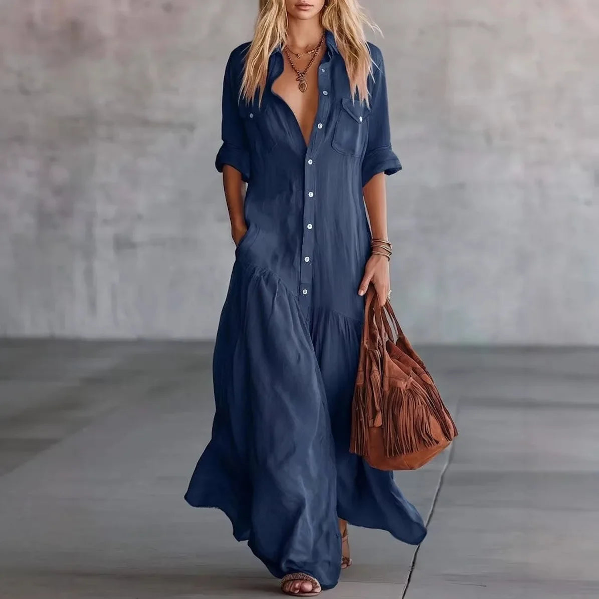 Misha Collection | Maxi Dress for Women with Button Front Design | Loose Fit for Everyday Comfort