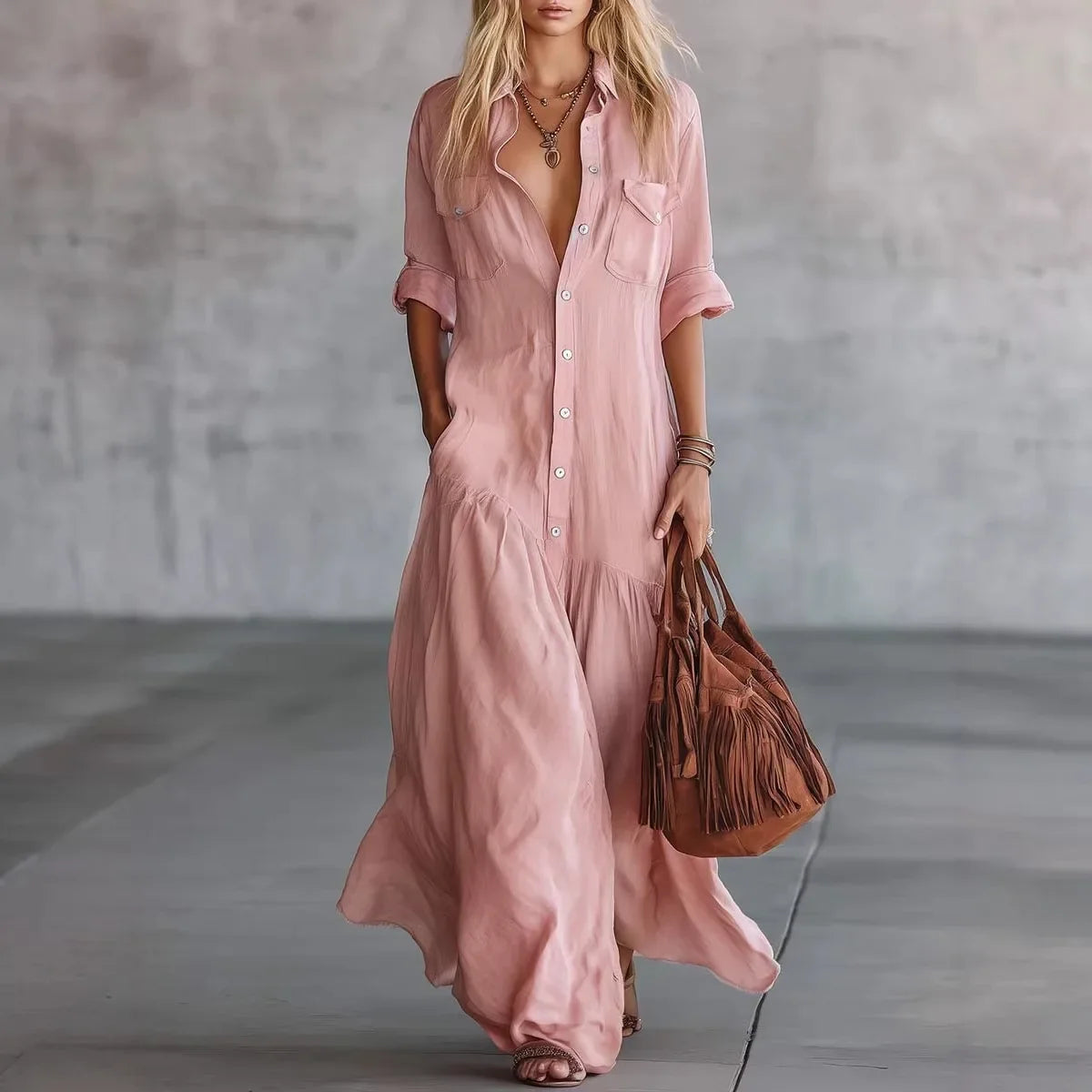 Misha Collection | Maxi Dress for Women with Button Front Design | Loose Fit for Everyday Comfort