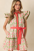 Women's Missing The Point Coral Pink Floral Cotton Button Front Mini Dress | 100% Cotton 3