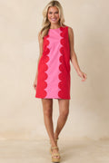 Women's Mod About You Red & Pink Cotton Contrast Scallop Mini Dress | 100% Cotton Contrast: 100% Cotton 0