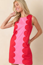 Women's Mod About You Red & Pink Cotton Contrast Scallop Mini Dress | 100% Cotton Contrast: 100% Cotton 2