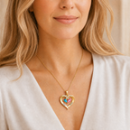 Model wearing personalized heart necklace