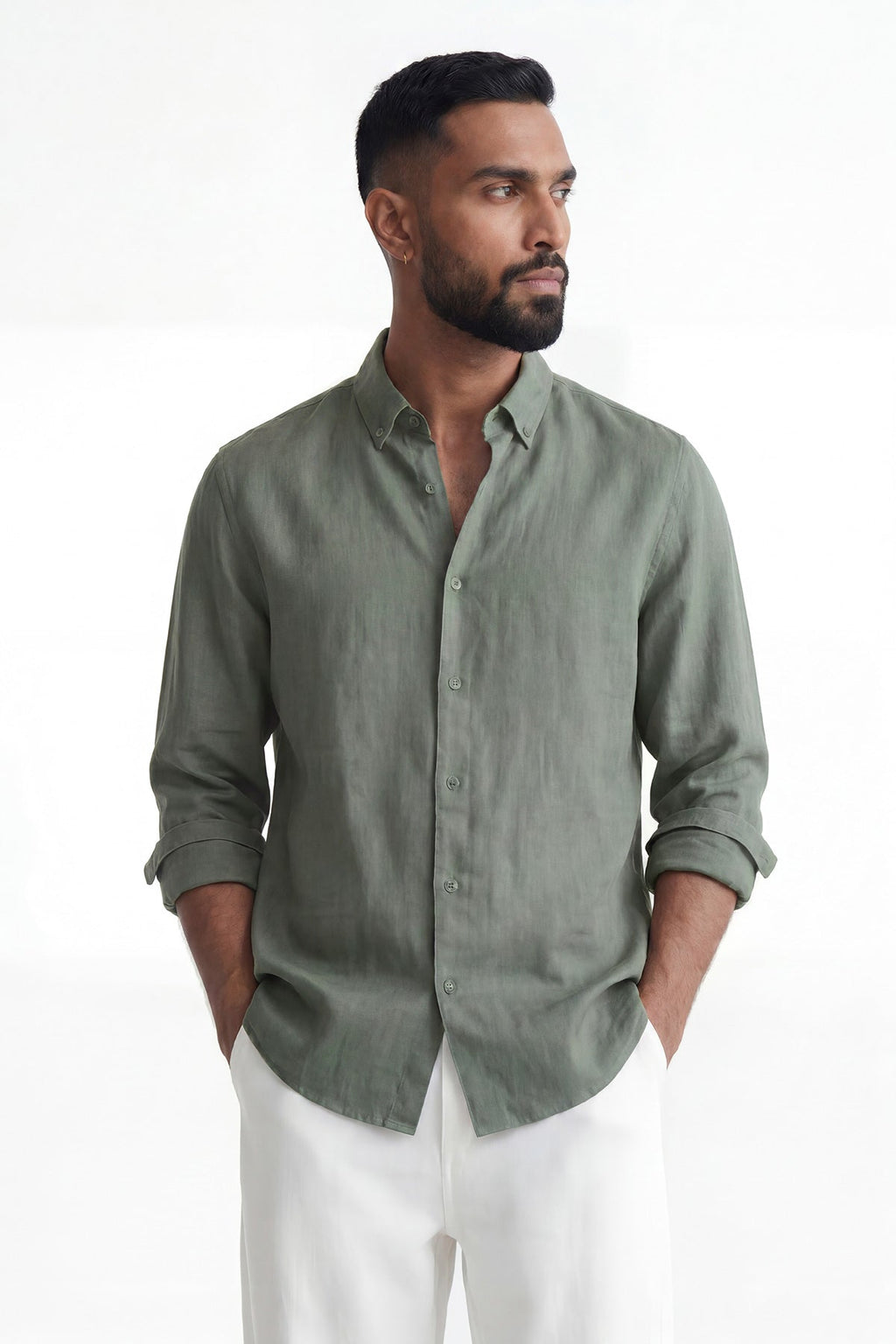 Moss Valley | Men's Dress Shirt in Olive Linen with Breathable Fabric | Lightweight Comfort for Everyday Wear