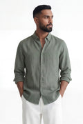 Moss Valley | Men's Dress Shirt in Olive Linen with Breathable Fabric | Lightweight Comfort for Everyday Wear