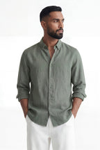 Moss Valley | Men's Dress Shirt in Olive Linen with Breathable Fabric | Lightweight Comfort for Everyday Wear