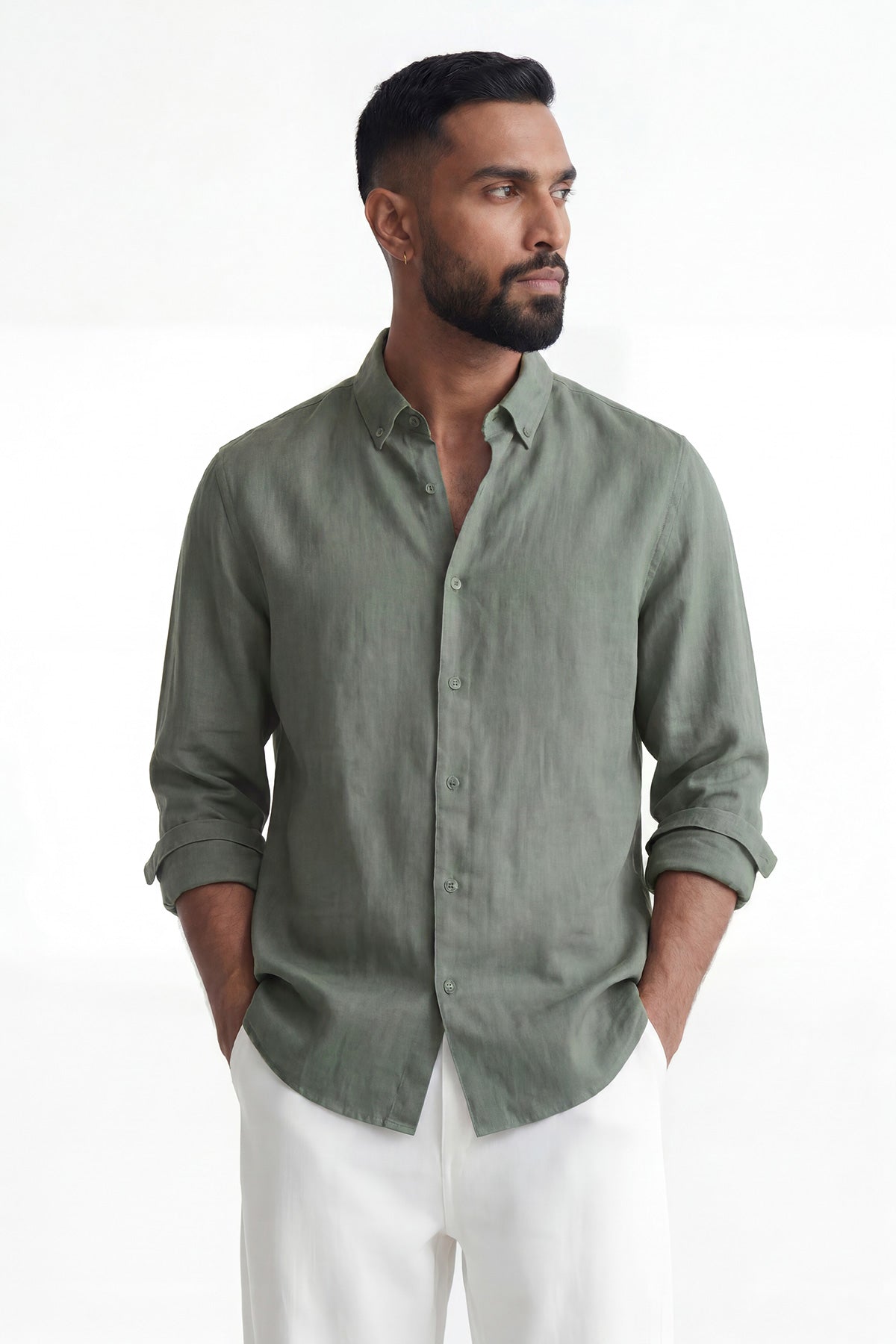 Moss Valley | Men's Dress Shirt in Olive Linen with Breathable Fabric | Lightweight Comfort for Everyday Wear