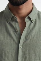 Moss Valley | Men's Dress Shirt in Olive Linen with Breathable Fabric | Lightweight Comfort for Everyday Wear