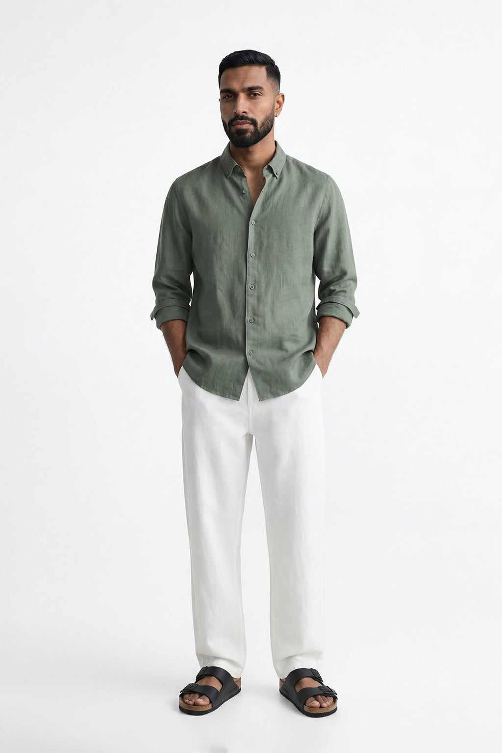 Moss Valley | Men's Dress Shirt in Olive Linen with Breathable Fabric | Lightweight Comfort for Everyday Wear