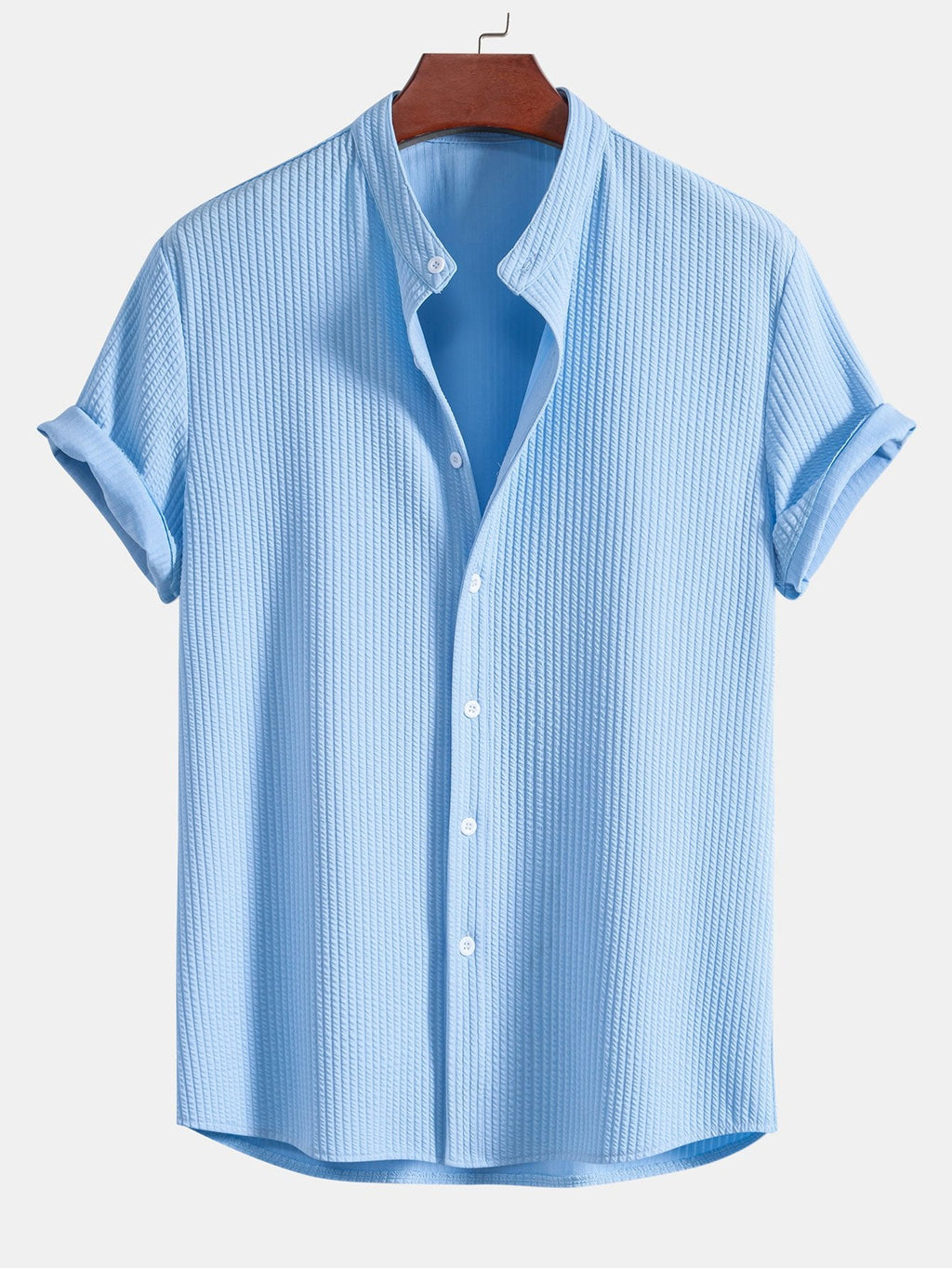Muscle Fit | Ribbed Stand Collar Shirt with Stretch Fabric | Comfortable Fit for Everyday Wear