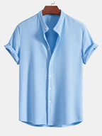 Muscle Fit | Ribbed Stand Collar Shirt with Stretch Fabric | Comfortable Fit for Everyday Wear
