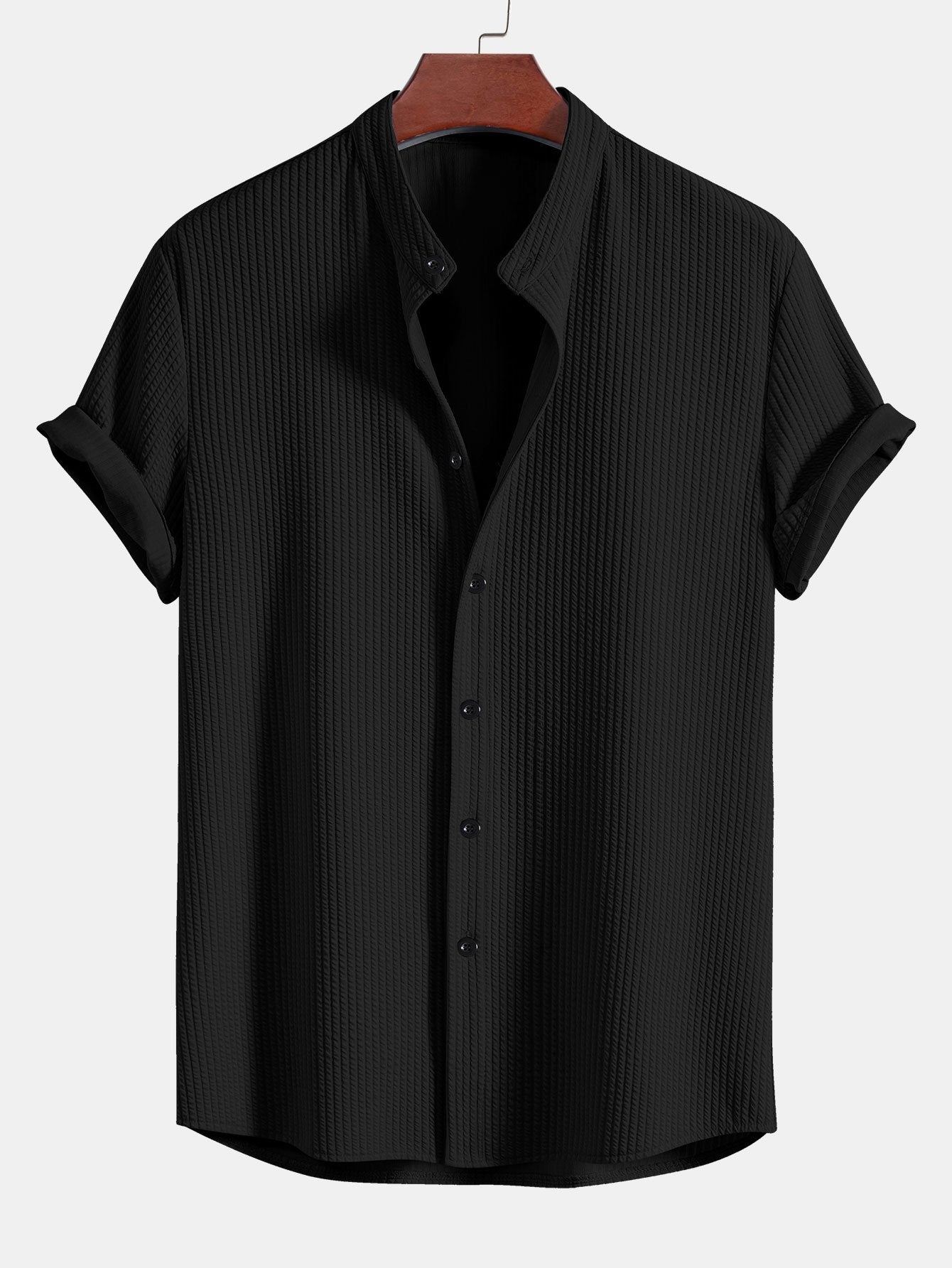 Muscle Fit | Ribbed Stand Collar Shirt with Stretch Fabric | Comfortable Fit for Everyday Wear