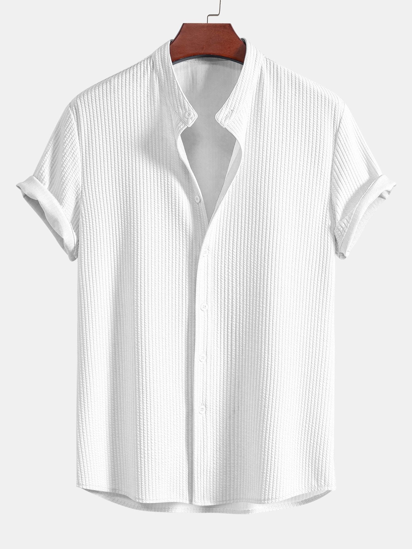 Muscle Fit | Ribbed Stand Collar Shirt with Stretch Fabric | Comfortable Fit for Everyday Wear